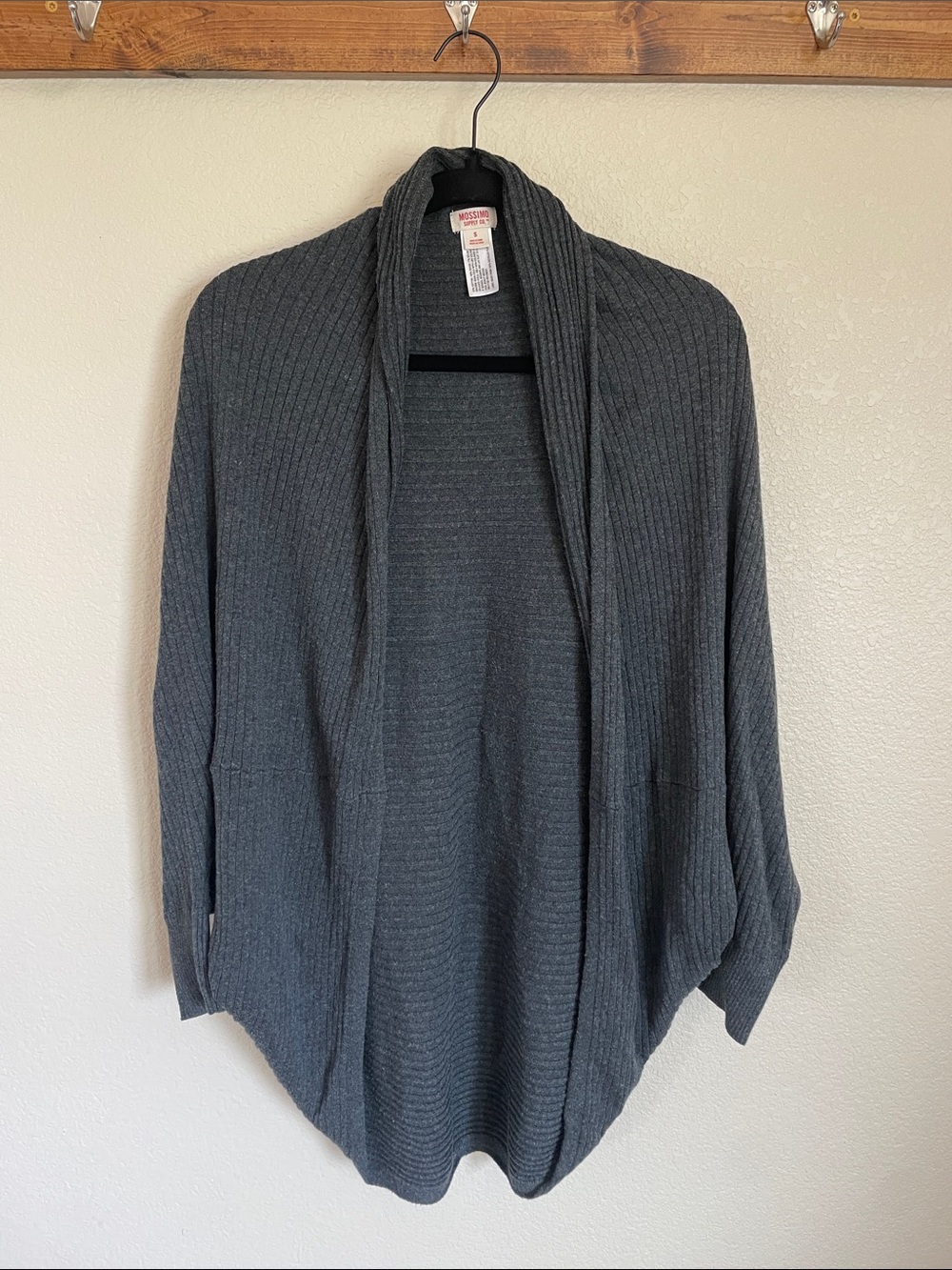 Mossimo Ribbed Open-Front Cardigan S Dark Gray Dolman Sleeve Shapeless Drape